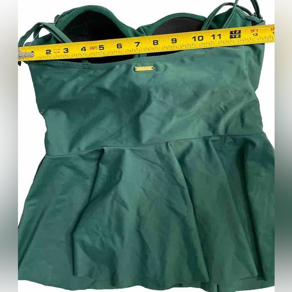 Nicole Miller 2Piece Bandeau Peplum Tankini Wicross Front Swim Green Woman’s M - Picture 8 of 13